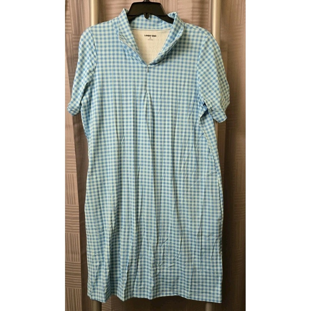 Lands' End Women's Blue Gingham Knit‎ Dress Short Sleeve Casual Size M 10/12